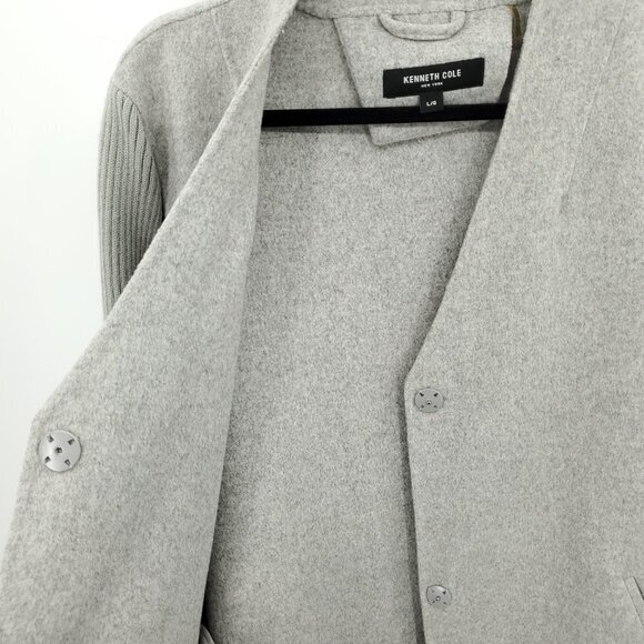 Kenneth Cole Wool-Blend Peacoat/Car Coat With Rib Knit Sleeves L Gray - Picture 6 of 15